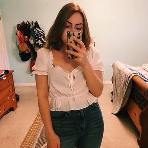 UO Riley Ruffle Top in white